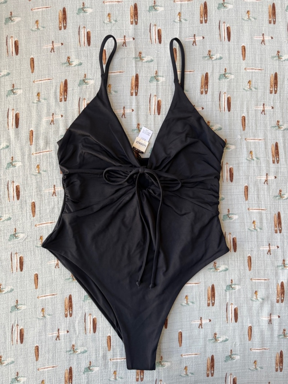 l*space Black One-Piece Swimsuit with Front Tie Detail NWOT